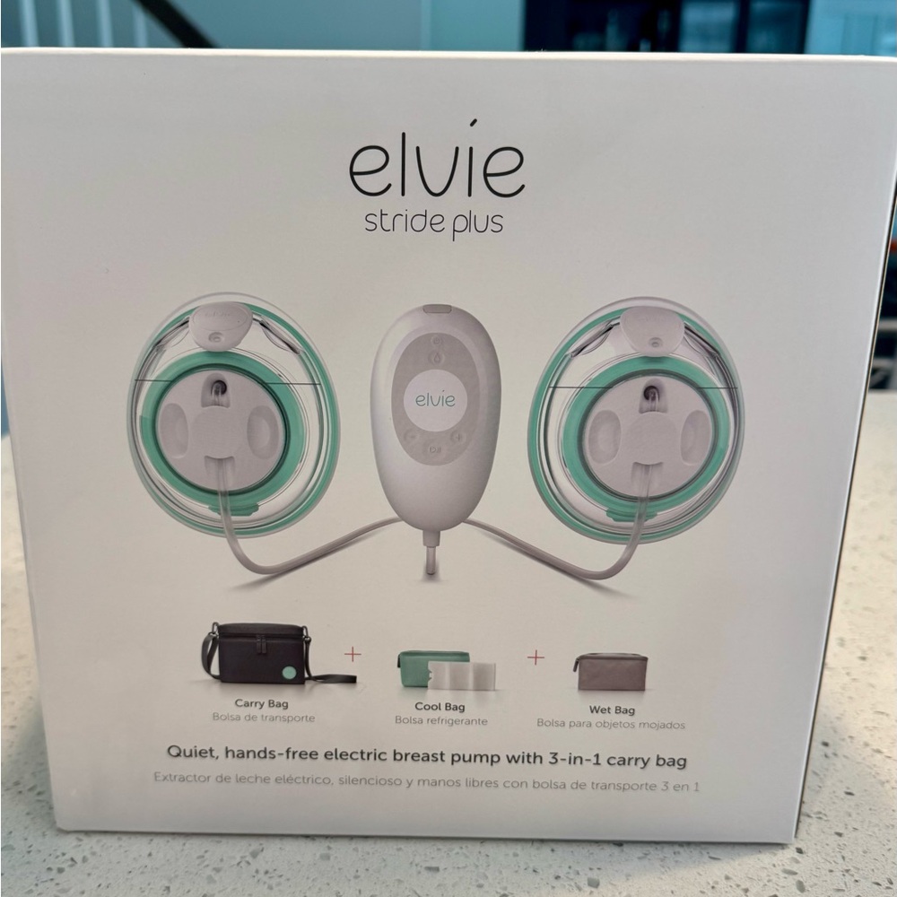 Elvie Stride Plus White and Mint Hands-Free Electric Breast Pump